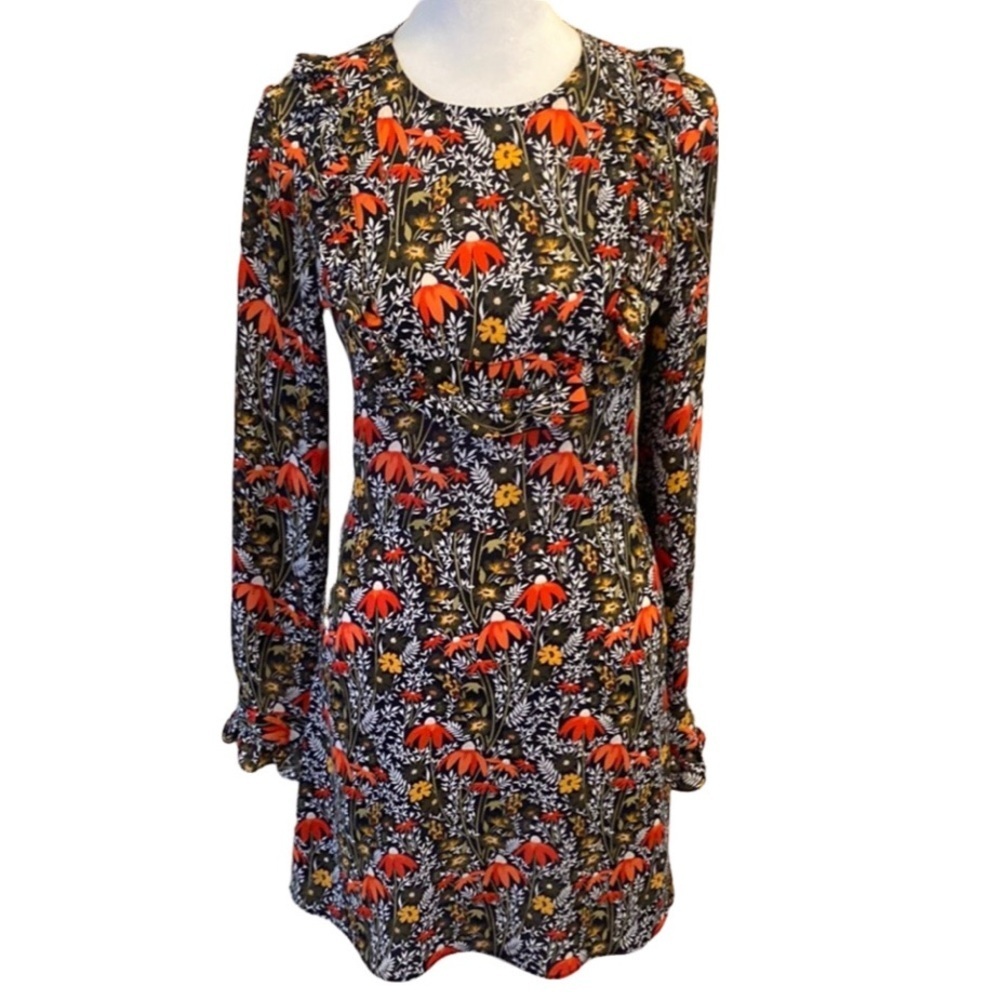 Topshop Dizzy Floral Ruffled Mini Dress. A-line Bishop Sleeve. Adorable! Size 2.